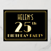 25th Birthday Party:アールデコルック"25"、名前 箔招待状 (正面)