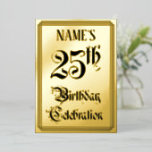 25th Birthday Party – スクリプエレガントト+名前をカスタムする 箔招待状 (立ち正面)