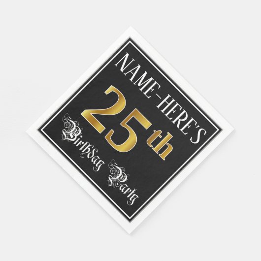 25th Birthday Party – スクリプファンシート、フェイク金ゴールド・ルック スタンダードランチョンナプキン (角)