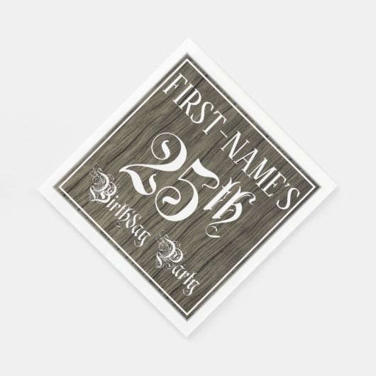 25th Birthday Party — ファンシー Script, フェイク Wood Look スタンダードランチョンナプキン (角)