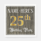 25th Birthday Party — フェイク金ゴールド&ウッドフェイク・ルックス スタンダードランチョンナプキン (正面)