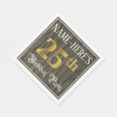25th Birthday Party — フェイク金ゴールド&ウッドフェイク・ルックス スタンダードランチョンナプキン (角)