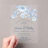 25th Birthday Party Dusty Blue Floral アクリル招待状 (インサイチュ (ポータブル))