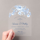 25th Birthday Party Dusty Blue Rose Floral Arch アクリル招待状 (インサイチュ (ポータブル))