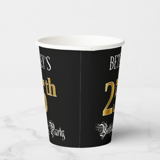 25th Birthday Party — Fancy Script, Faux Gold Look 紙コップ (右)