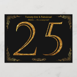 25th Birthday party, Gatsby styl，ブラック金ゴールドグリッター 招待状