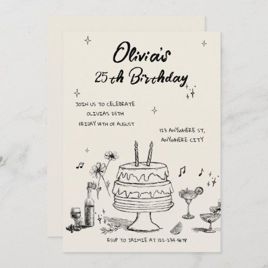 25th Birthday Party Invitation 招待状 (正面/裏面)