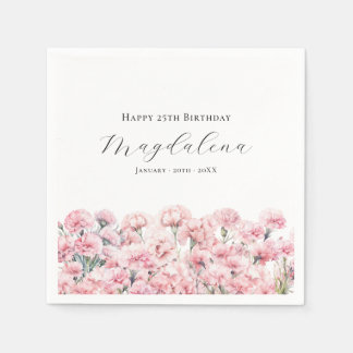 25th Birthday Pink Carnation January Birth Flower スタンダードカクテルナプキン