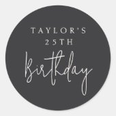 25th Birthday Simple Minimalist Flat Black ラウンドシール (正面)