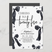 25th Black White Bow Birthday Party 招待状 (正面/裏面)