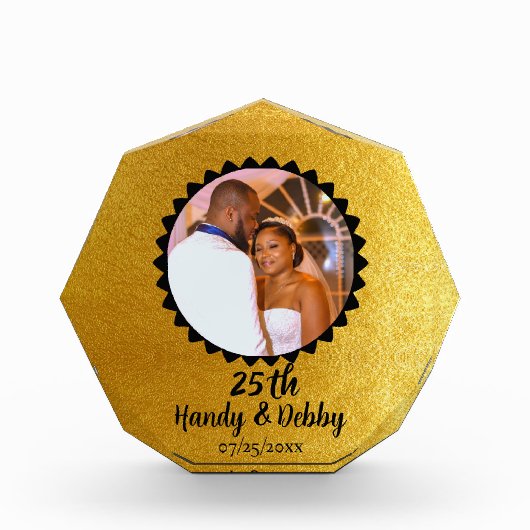 25th Gold Black Anniversary Gift Keepsake フォトブロック (正面)