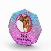 25th Pink Blue Glitter Wedding Anniversary Couple フォトブロック (右)