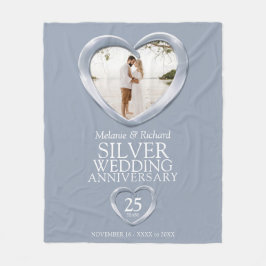 25th silverの結婚記念写真ハート フリースブランケット