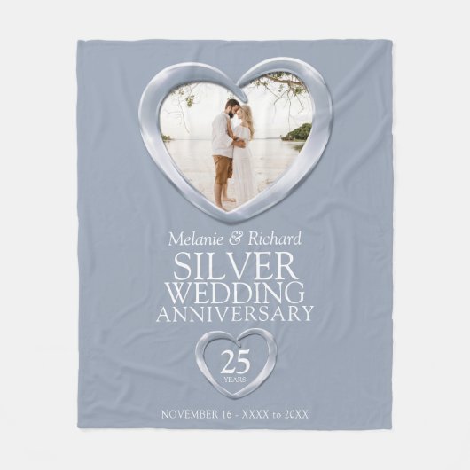 25th silverの結婚記念写真ハート フリースブランケット (正面)