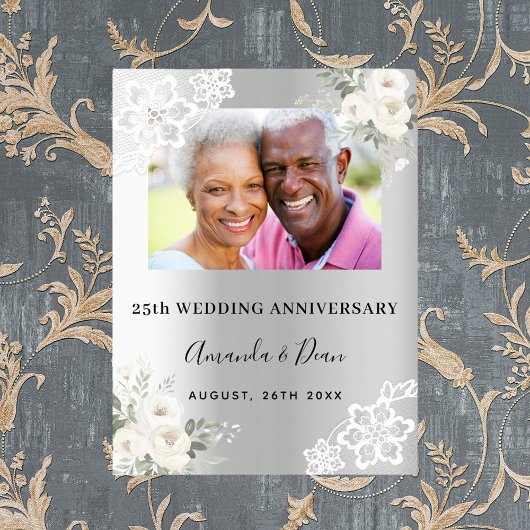 25th silverの記念写真結婚歓迎 ポスター