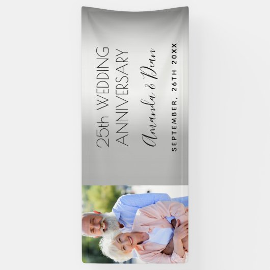 25th silverの記念結婚写真カスタム写真 横断幕 (縦)