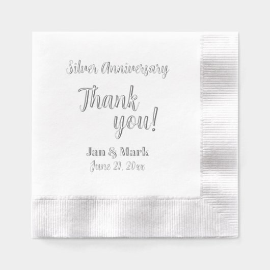 25th Silver結婚's Anniversary Stylized Thank 箔ナプキン (正面)