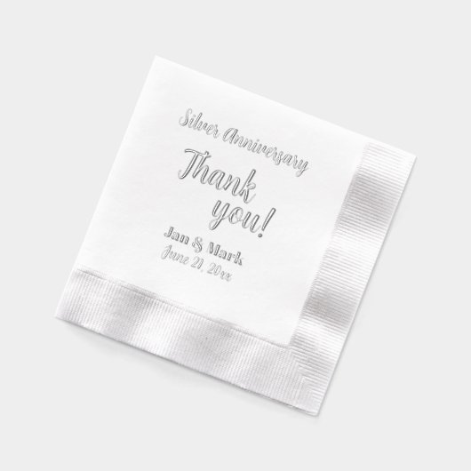 25th Silver結婚's Anniversary Stylized Thank 箔ナプキン (左)