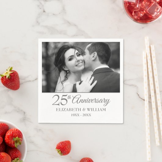 25th Silver Anniversaryの結婚写真エレガント スタンダードカクテルナプキン (インサイチュ)