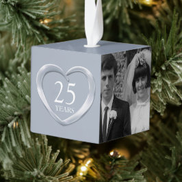 25th silver anniversaryハート今すぐ写真 キューブオーナメント