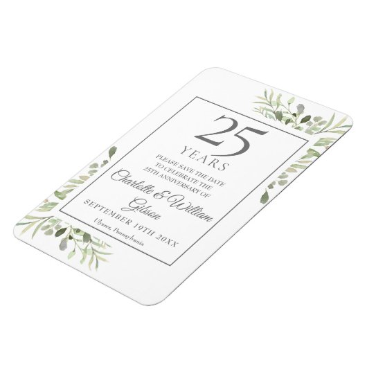 25th Silver Anniversary Save the Date Greenery マグネット (左側)
