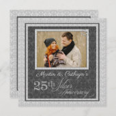 25th Silver Anniversary with Photo in Damask 招待状 (正面/裏面)