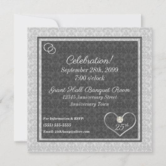 25th Silver Anniversary with Photo in Damask 招待状 (裏面)