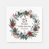 25th Silver Wedding Anniversary Elegant Winter スタンダードカクテルナプキン (正面)