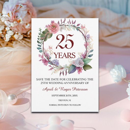 25th Silver Wedding Anniversary Floral セーブザデート