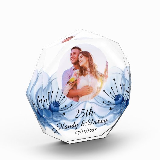 25th Soft Blue Floral Wedding Anniversary Keepsake フォトブロック (左)