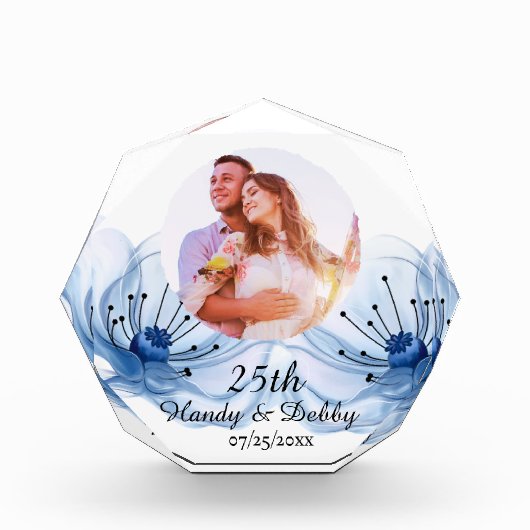 25th Soft Blue Floral Wedding Anniversary Keepsake フォトブロック (正面)