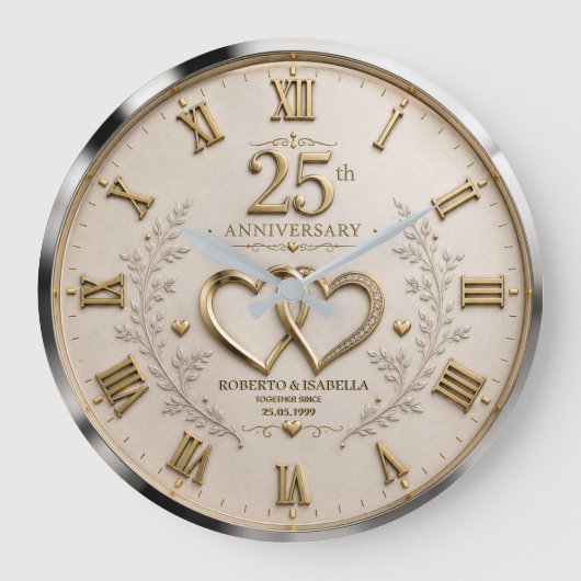 25th wedding anniversary 25 years anniversary ラージ壁時計 (正面)