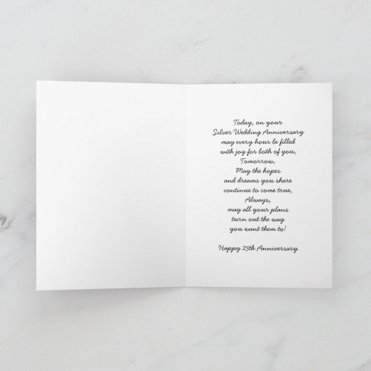 25th Wedding Anniversary Card Silver Heart カード (内部)