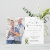 25th Wedding Anniversary Floral Silver Photo 招待状 (スタンド正面)