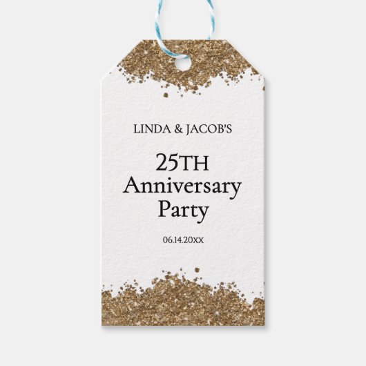 25th Wedding Anniversary Gold Faux Glitter  ギフトタグ (正面)