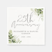 25th Wedding Anniversary Greenery Silver Script スタンダードカクテルナプキン (正面)