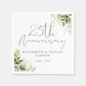 25th Wedding Anniversary Greenery Silver Script スタンダードカクテルナプキン (正面)