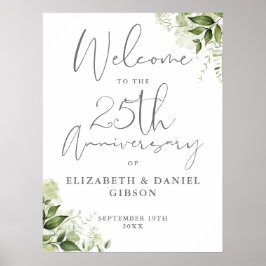 25th Wedding Anniversary Greenery Welcome Sign ポスター