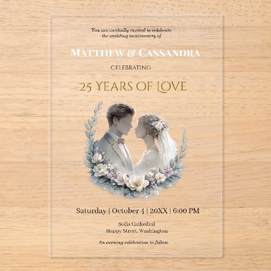 25th Wedding Anniversary Heirloom-Like Celebration アクリル招待状 (正面)