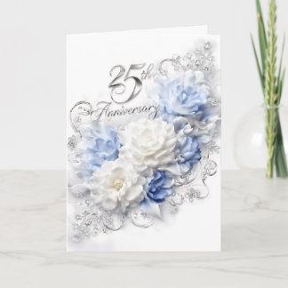 25th Wedding Anniversary in Silver and Blue カード