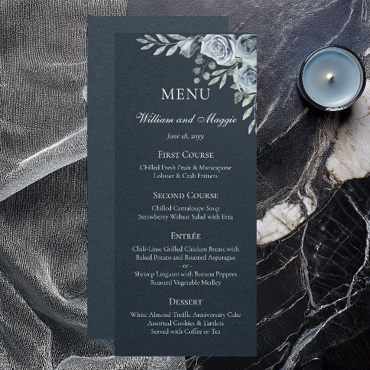 25th Wedding Anniversary Navy Floral Elegant Menu  メニュー