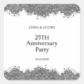 25th Wedding Anniversary Silver Faux Glitter  スクエアシール (正面)