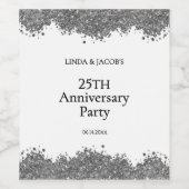 25th Wedding Anniversary Silver Faux Glitter  ワインラベル (シングルラベル)