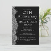 25th Wedding Anniversary Silver Faux Glitter  招待状 (スタンド正面)
