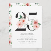 25that誕生日モダンフローラバラ金ゴールド緑 招待状 (正面/裏面)