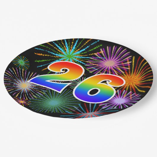 26イベント-おもしろいカラフル、はっきりした、虹26 ペーパープレート (アングル)