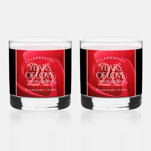 26エレガントバラ結婚記念日お祝い ウイスキーグラス (正面)