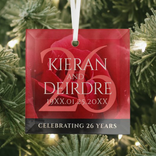 26エレガントバラ結婚記念日お祝い ガラスオーナメント (インサイチュ)