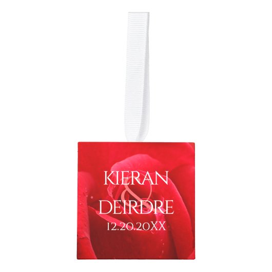 26エレガントバラ結婚記念日お祝い キューブオーナメント (正面)