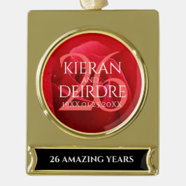 26エレガントバラ結婚記念日お祝い ゴールドプレートバナーオーナメント